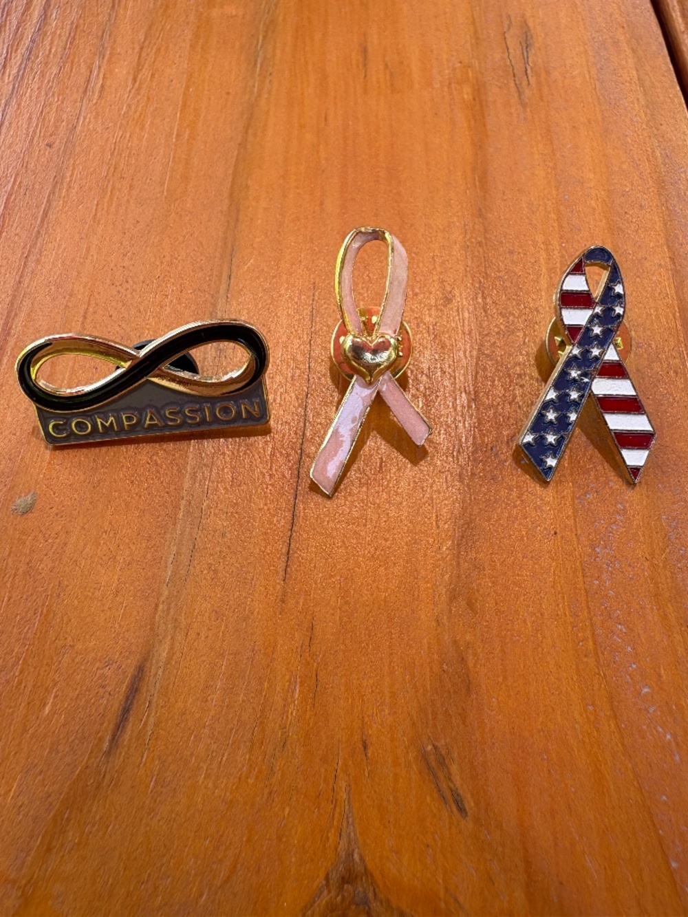 3 Ribbon Pins, Avon Breast Cancer Awareness, Compassion, American Flag